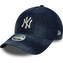 marineblaue-gebogene-verstellbare-damen-kappe-9twenty-a-frame-denim-der-new-york-yankees-mlb-von-new-era