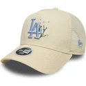 beige-trucker-cap-mit-blauem-logo-fur-damen-9forty-a-frame-floral-der-los-angeles-dodgers-mlb-von-new-era