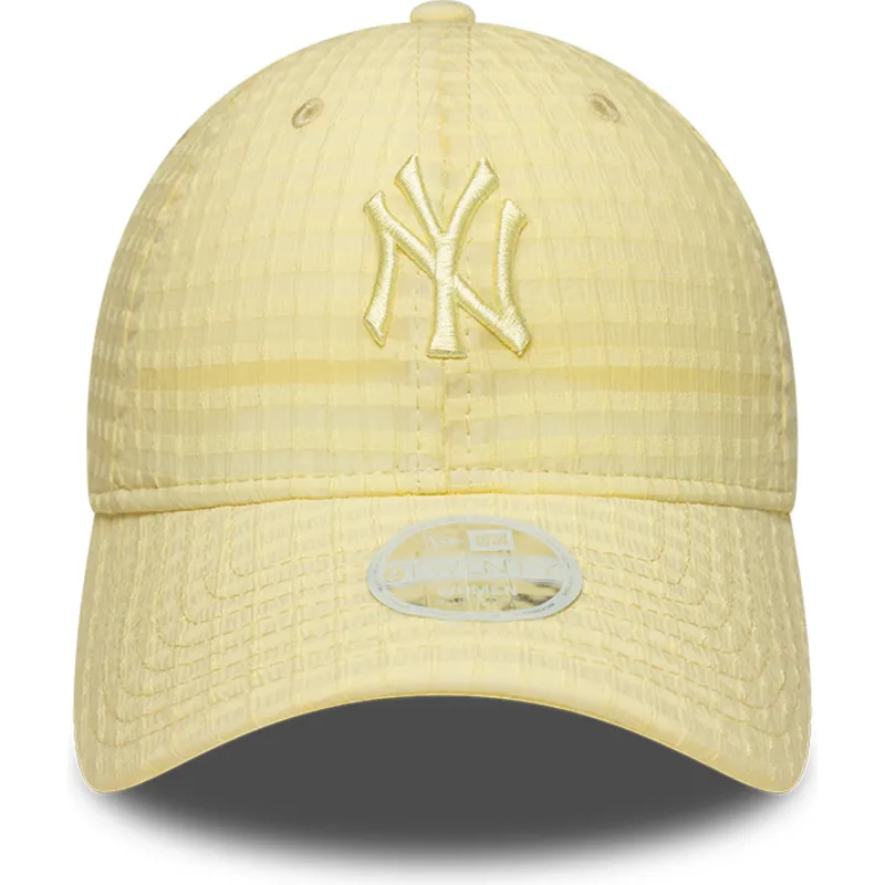 new-era-curved-brim-women-yellow-logo-9twenty-seersucker-new-york-yankees-mlb-yellow-adjustable-cap