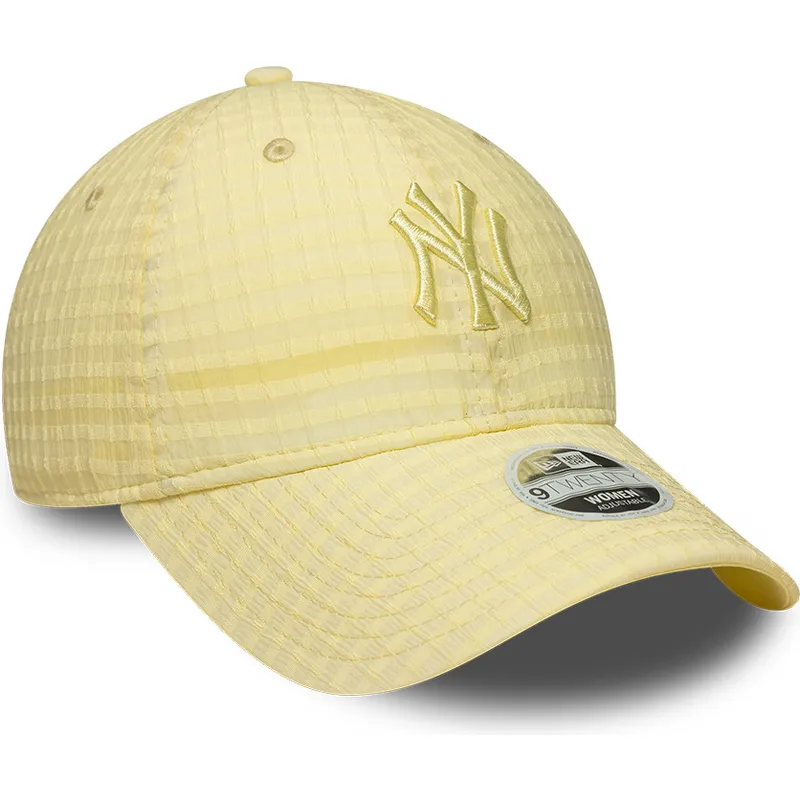 gelbe-verstellbare-curved-cap-mit-gelbem-logo-fur-damen-9twenty-seersucker-der-new-york-yankees-mlb-von-new-era