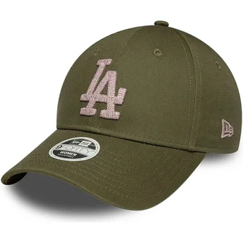 Grüne gebogene verstellbare Damen-Cap 9FORTY Metallic der Los Angeles Dodgers MLB von New Era