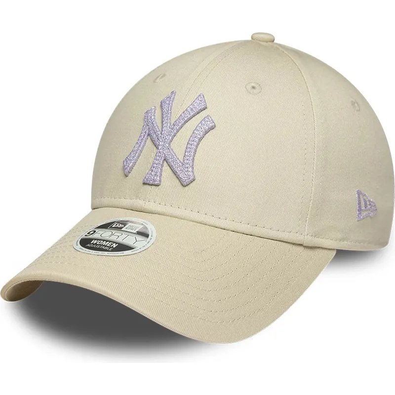 new-era-curved-brim-women-9forty-metallic-new-york-yankees-mlb-beige-adjustable-cap
