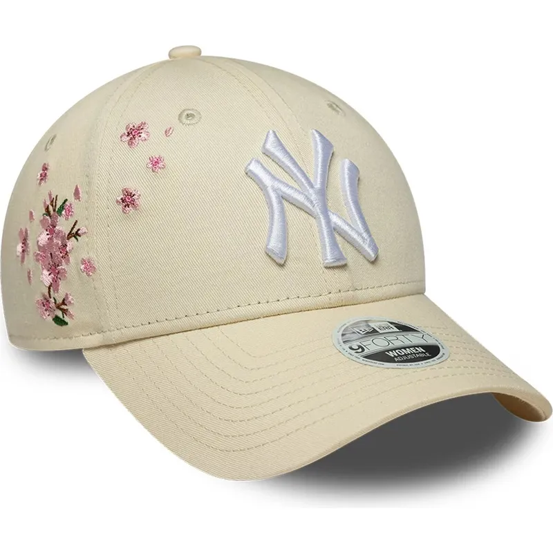 gorra-curva-beige-ajustable-para-mujer-9forty-floral-icon-side-de-new-york-yankees-mlb-de-new-era