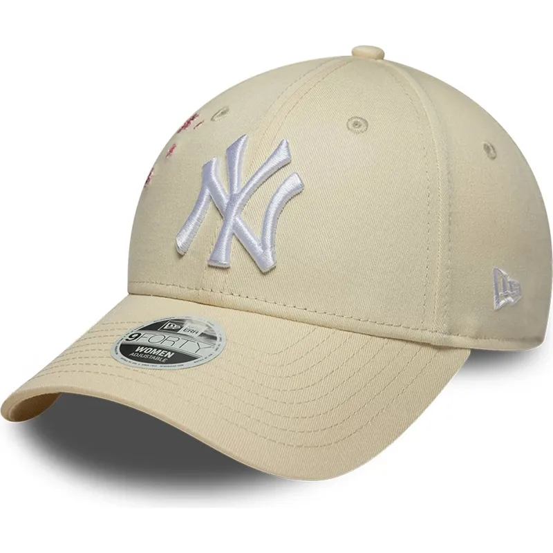 new-era-curved-brim-women-9forty-floral-icon-side-new-york-yankees-mlb-beige-adjustable-cap