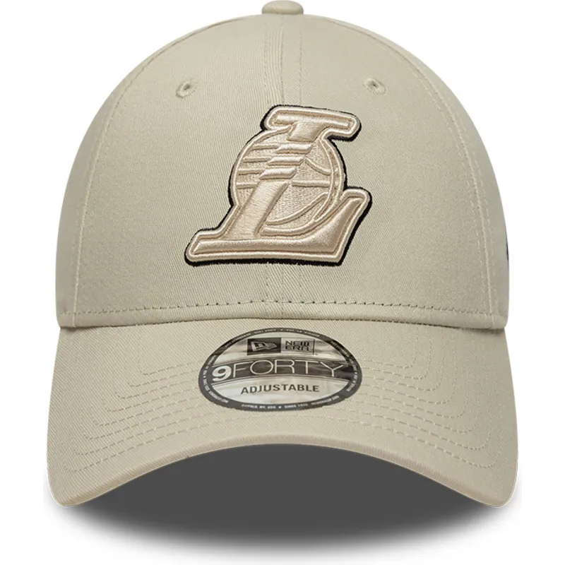 new-era-curved-brim-9forty-team-outline-los-angeles-lakers-nba-beige-adjustable-cap-with-beige-logo