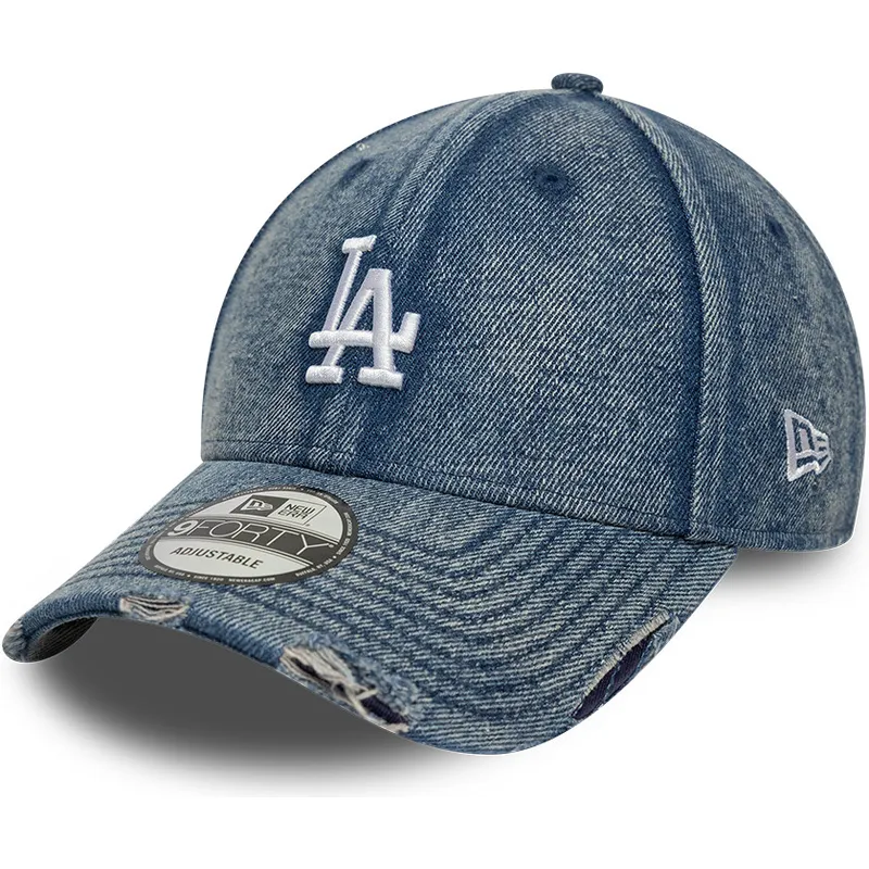 blaue-verstellbare-curved-visor-cap-9forty-acid-wash-denim-der-los-angeles-dodgers-mlb-von-new-era