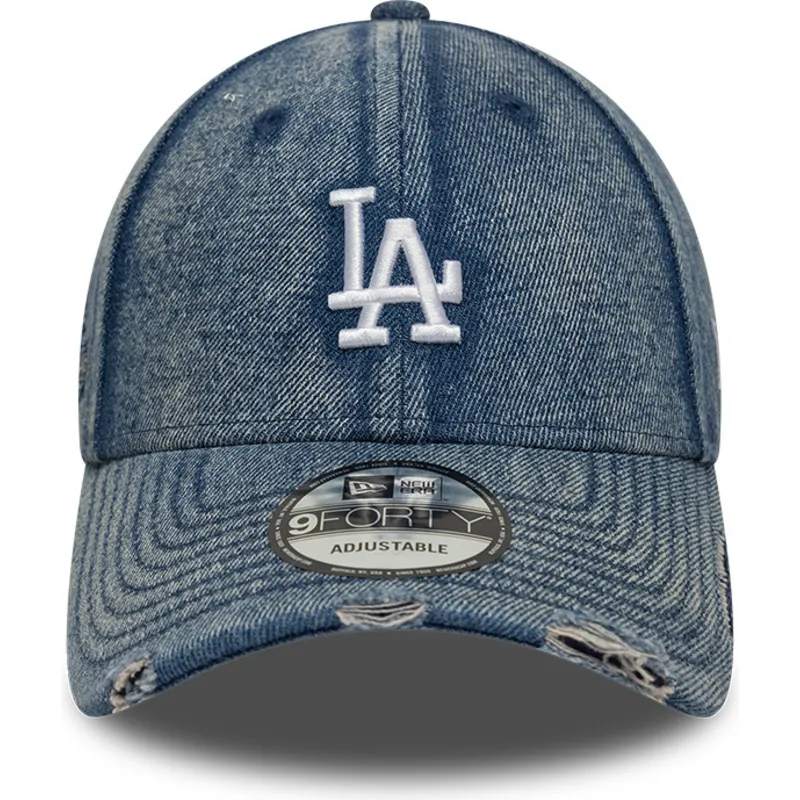 blaue-verstellbare-curved-visor-cap-9forty-acid-wash-denim-der-los-angeles-dodgers-mlb-von-new-era
