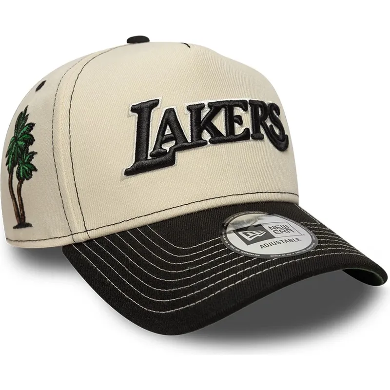 beige-und-schwarze-gebogene-snapback-kappe-e-frame-city-icon-der-los-angeles-lakers-nba-von-new-era