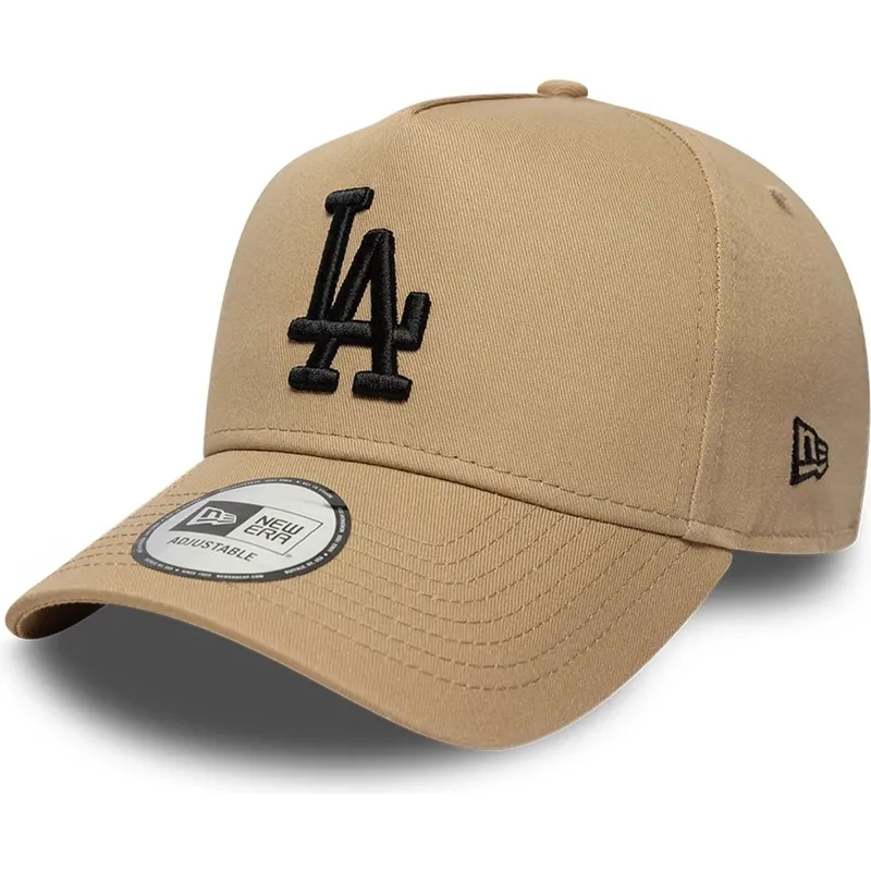 braune-gebogene-snapback-kappe-mit-schwarzem-logo-e-frame-league-essential-der-los-angeles-dodgers-mlb-von-new-era
