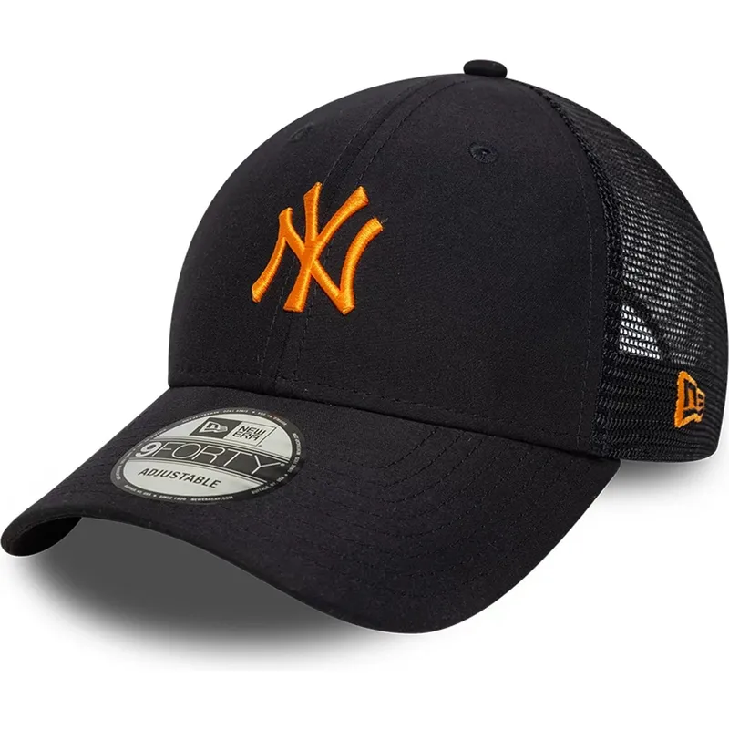 marineblaue-verstellbare-trucker-kappe-mit-orangefarbenem-logo-9forty-homefield-midi-der-new-york-yankees-mlb-von-new-era