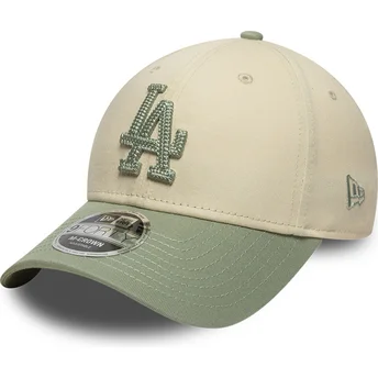 Gorra curva beige y verde snapback con logo verde 9FORTY M-Crown Side Script de Los Angeles Dodgers MLB de New Era