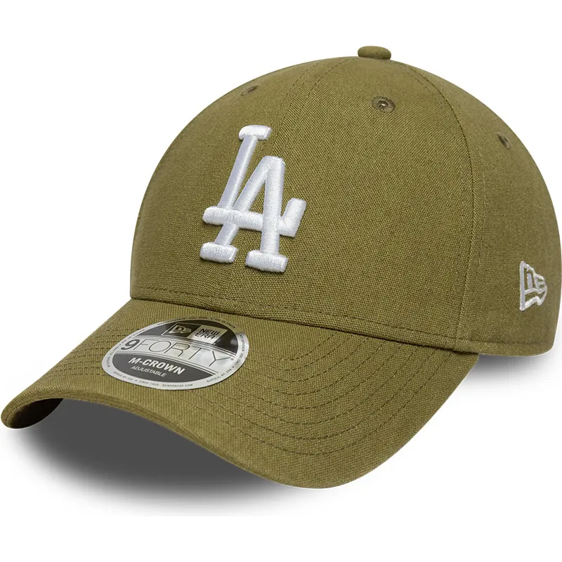 grune-gebogene-snapback-kappe-9forty-m-crown-linen-der-los-angeles-dodgers-mlb-von-new-era