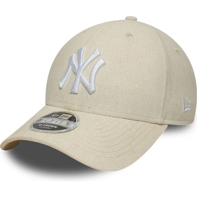 beige-gebogene-snapback-kappe-9forty-m-crown-linen-der-new-york-yankees-mlb-von-new-era