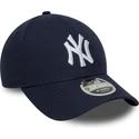 marineblaue-gebogene-snapback-kappe-9forty-m-crown-linen-der-new-york-yankees-mlb-von-new-era