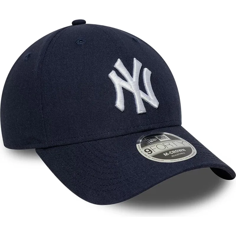 marineblaue-gebogene-snapback-kappe-9forty-m-crown-linen-der-new-york-yankees-mlb-von-new-era