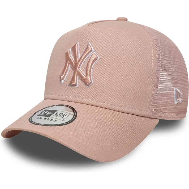 gorra-trucker-rosa-con-logo-rosa-a-frame-outline-de-new-york-yankees-mlb-de-new-era