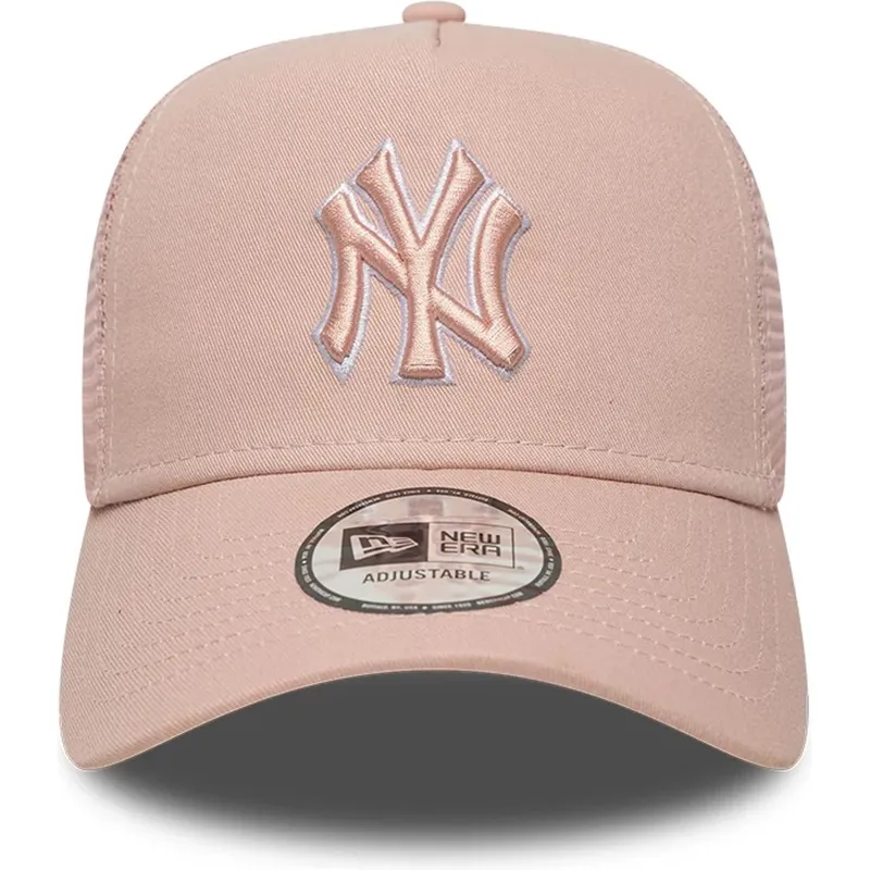 trucker-cap-rosa-mit-rosa-logo-a-frame-outline-von-new-york-yankees-mlb-von-new-era