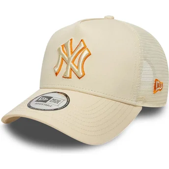 New Era A Frame Outline New York Yankees MLB Beige Trucker Hat with Beige Logo