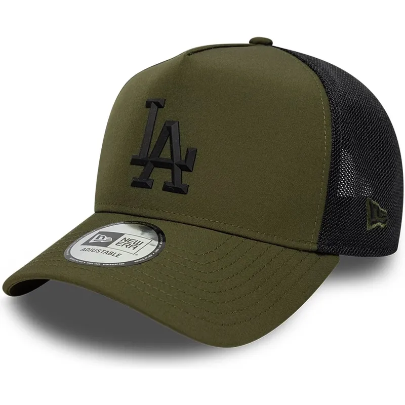 grune-trucker-kappe-mit-schwarzem-logo-a-frame-sport-der-los-angeles-dodgers-mlb-von-new-era