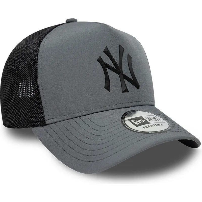 trucker-cap-grau-mit-schwarzem-logo-a-frame-sport-von-new-york-yankees-mlb-von-new-era