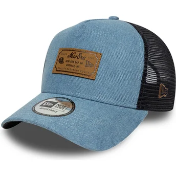 Šiltovky zaoblená kamionista modrá snapback A Frame Denim Leather Patch New Era