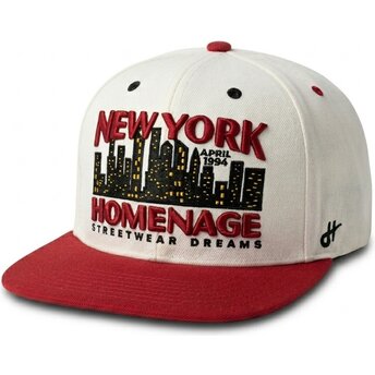 Gorra plana beige y roja snapback NYSKY Skylines The Snap de Homenage