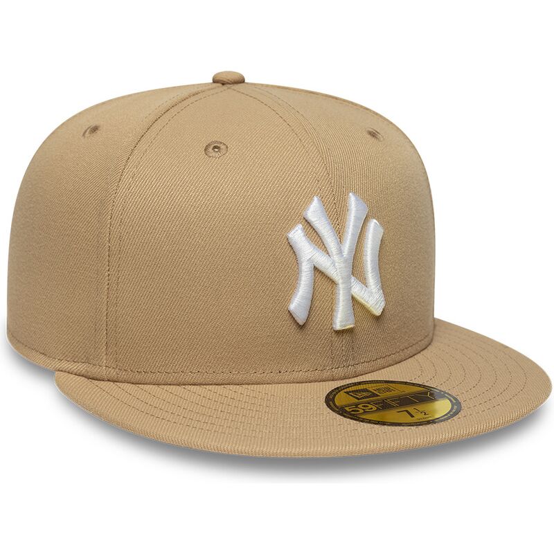 hellbraune-eng-anliegende-flat-cap-59fifty-league-essential-der-new-york-yankees-mlb-von-new-era