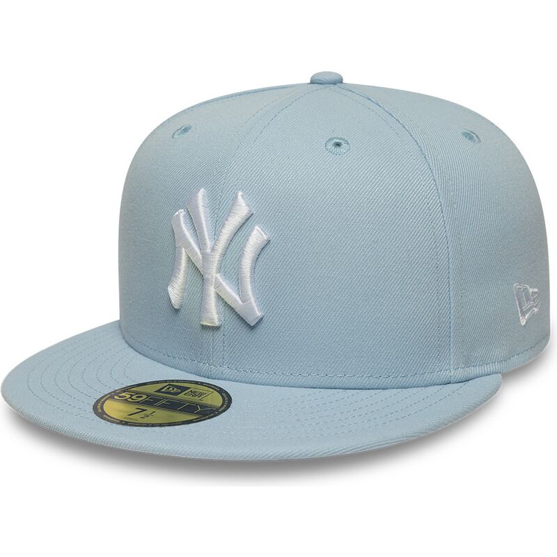 hellblaue-eng-anliegende-flat-cap-59fifty-league-essential-der-new-york-yankees-mlb-von-new-era