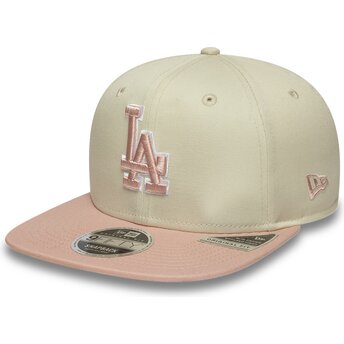 Cap rovná beige snapback rosa 9FIFTY Original Fit World Series Patch Los Angeles Dodgers MLB New Era