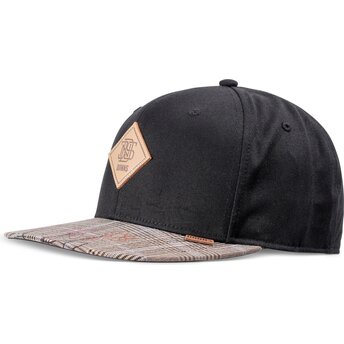 Schwarze und graue Flatcap Snapback Crinklecheck Rev von Djinns