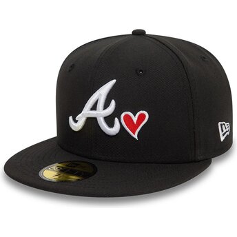 Schwarze enganliegende 59FIFTY Flatcap Heart Icon der Atlanta Braves MLB von New Era