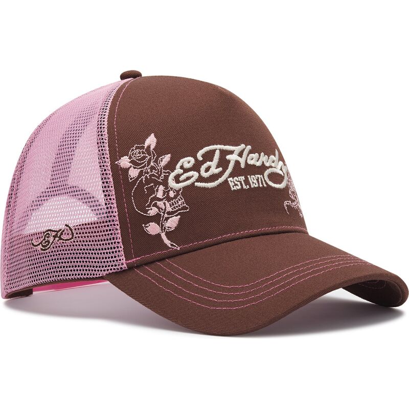 siltovka-zaoblena-hneda-snapback-rosa-skull-and-roses-ed-hardy