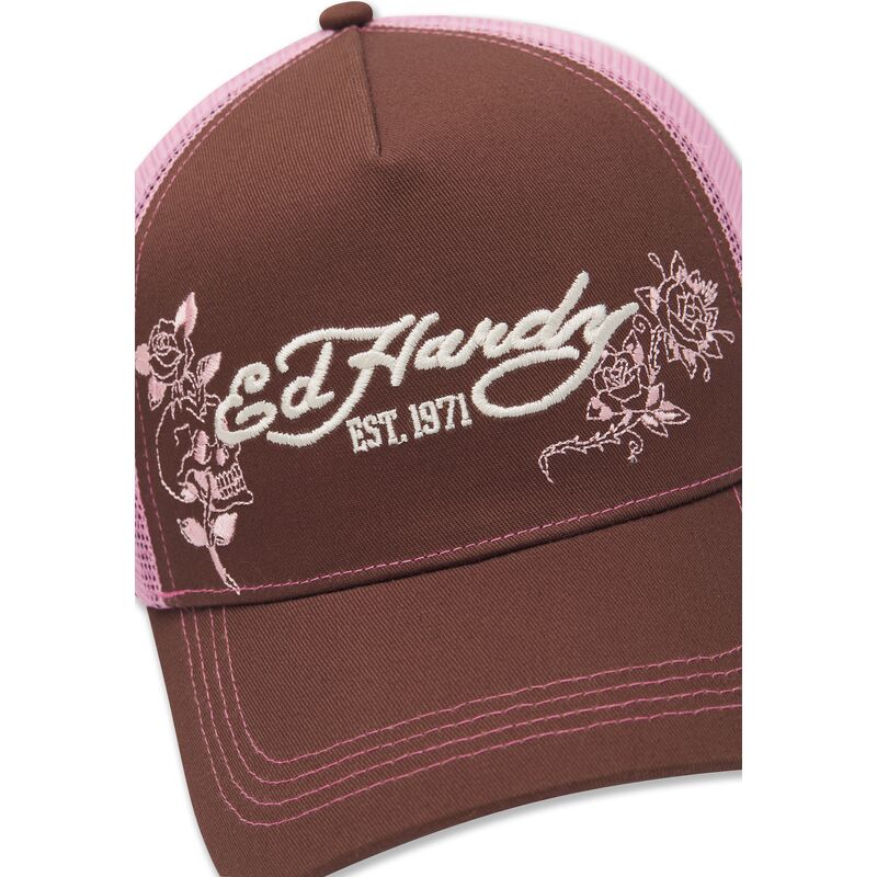 siltovka-zaoblena-hneda-snapback-rosa-skull-and-roses-ed-hardy
