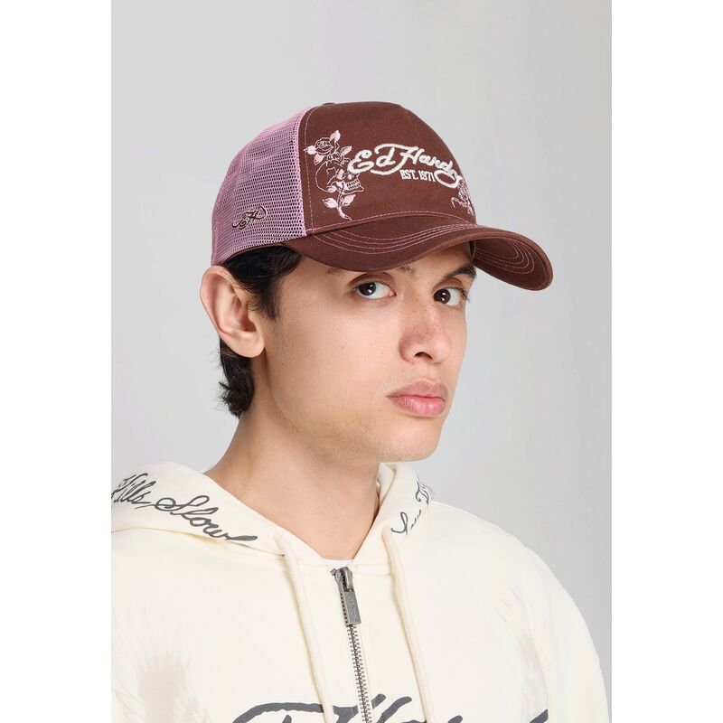 siltovka-zaoblena-hneda-snapback-rosa-skull-and-roses-ed-hardy