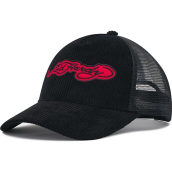 Šiltovka zaoblená čierna snapback Embroidery Applique Cord Ed Hardy
