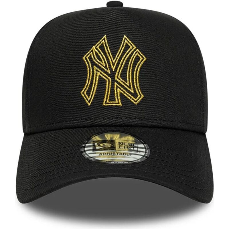siltovka-zaoblena-cierna-snapback-dorado-e-frame-metallic-outline-new-york-yankees-mlb-new-era
