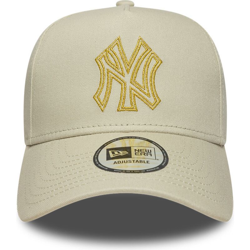 siltovka-zaoblena-bezova-snapback-dorado-e-frame-metallic-outline-new-york-yankees-mlb-new-era