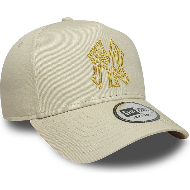 siltovka-zaoblena-bezova-snapback-dorado-e-frame-metallic-outline-new-york-yankees-mlb-new-era