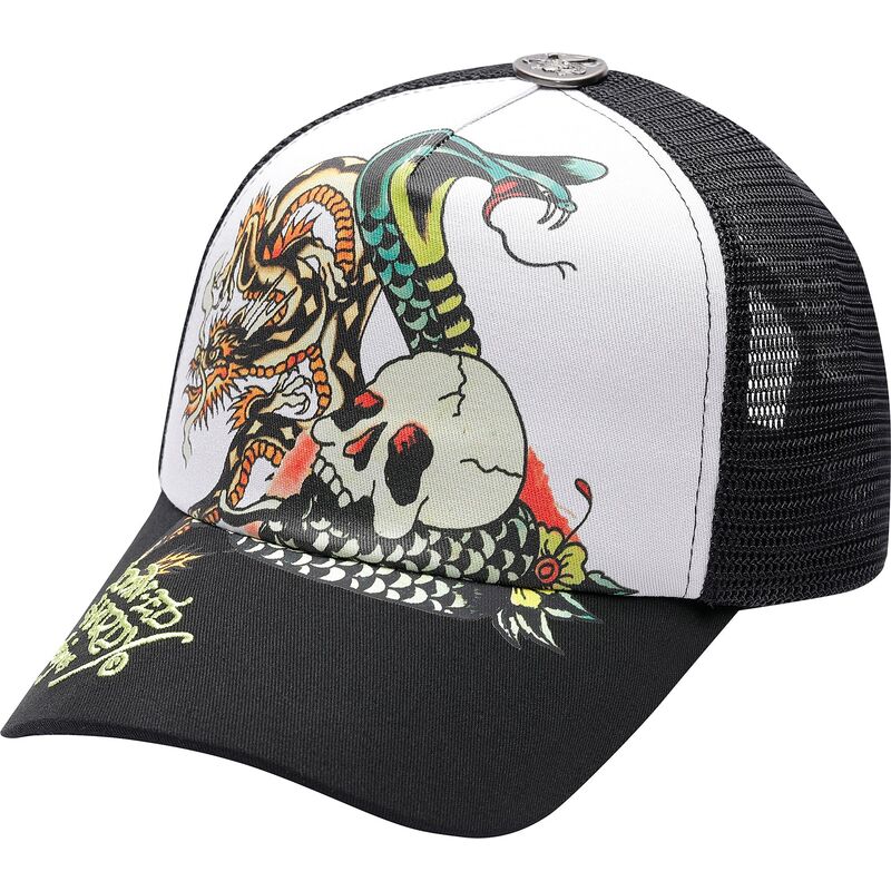 siltovka-zaoblena-cierna-snapback-snake-and-skull-ed-hardy