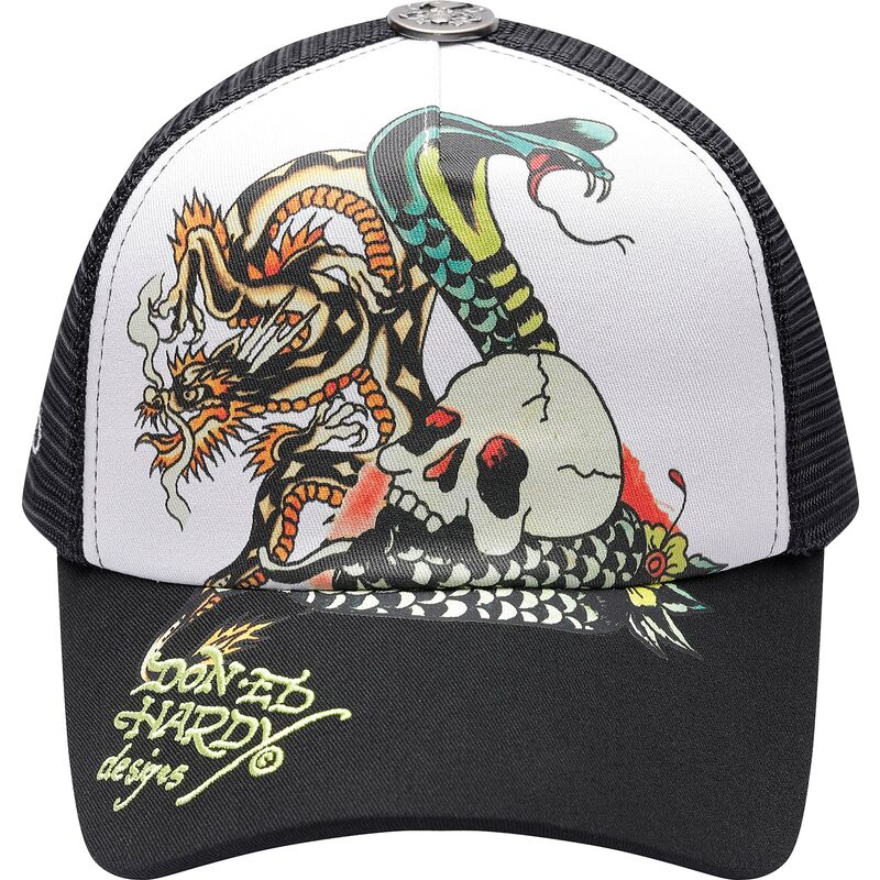 siltovka-zaoblena-cierna-snapback-snake-and-skull-ed-hardy