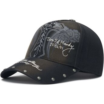 Šiltovka zaoblená čierna nastaviteľný Storming Rose Washed Ed Hardy