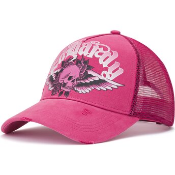 Šiltovka zaoblená ružová snapback Flaming Gothic Skull Washed Ed Hardy