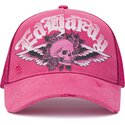 siltovka-zaoblena-ruzova-snapback-flaming-gothic-skull-washed-ed-hardy