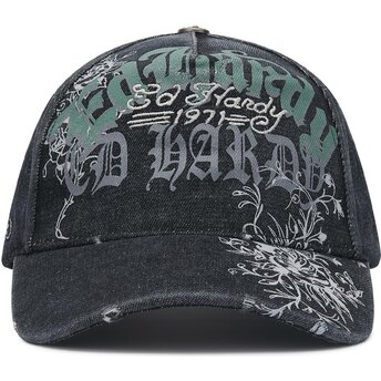 Šiltovka zaoblená čierna nastaviteľný Distressed Floral Gothic Ed Hardy