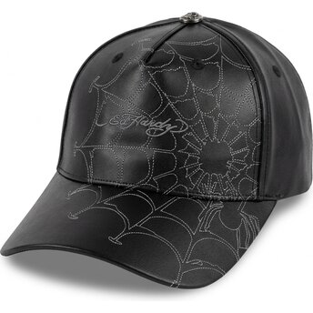 Šiltovka zaoblená čierna nastaviteľný Spiderweb PU Leather Ed Hardy