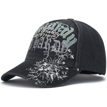 Šiltovka zaoblená čierna nastaviteľný Distressed Floral Gothic Ed Hardy