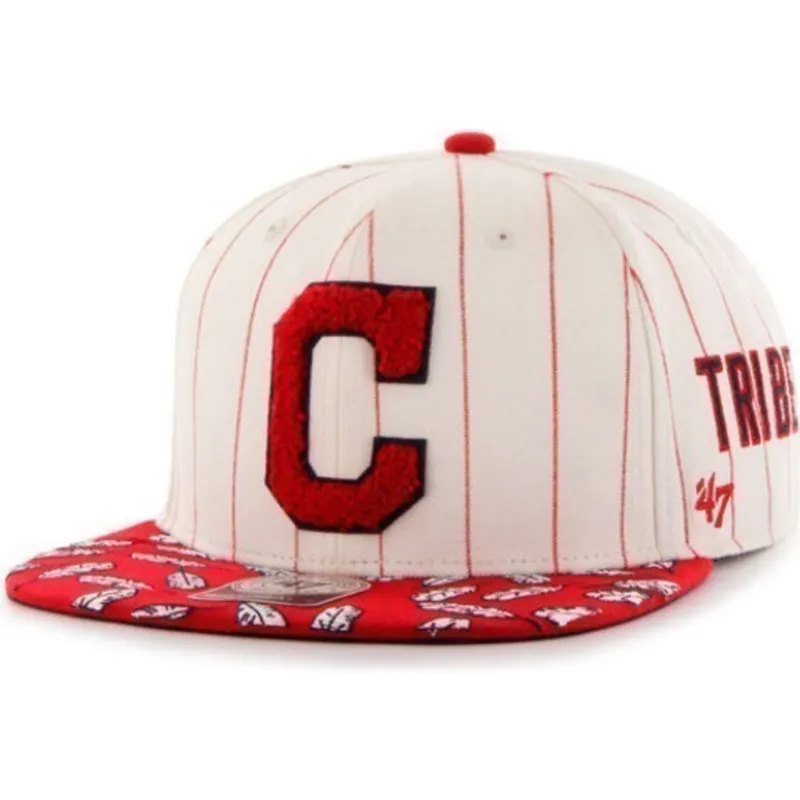 47-brand-mlb-cleveland-indians-snapback-cap-in-creme-mit-roten-streifen-und-seitlichem-schriftzug