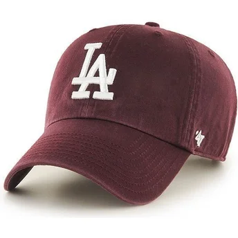granatrote-los-angeles-dodgers-mlb-clean-up-kappe-mit-gebogenem-schirm-von-47-brand