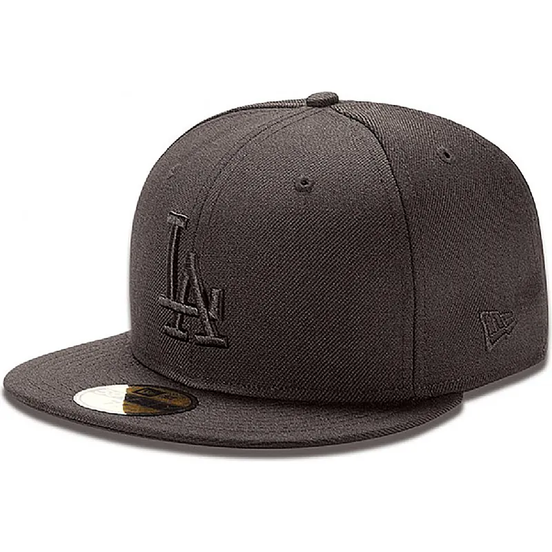 los-angeles-dodgers-mlb-new-era-59fifty-black-on-black-schwarze-angepasste-flachkappe